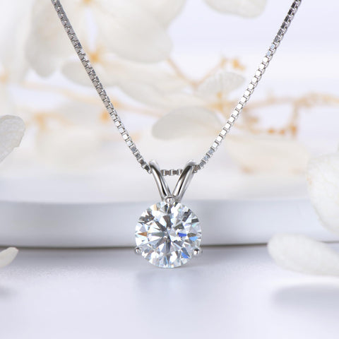 Moissanite Necklace for Women,0.1CT-12.0CT Lab Created Diamond Pendant 18K White/Yellow Gold Plated Sterling Silver Necklace Round Moissanite Pendant Diamond Solitaire Necklace Gift for Mom/Wife Moissanite Diamond Jewelry Women's Day Gift